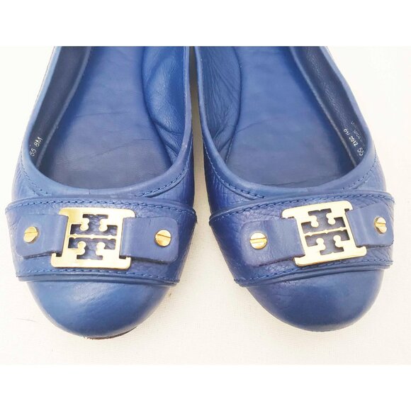 Tory Burch Women's Clines Blue Gold Logo Flats Ballet Flat Shoes 8M - Picture 2 of 11
